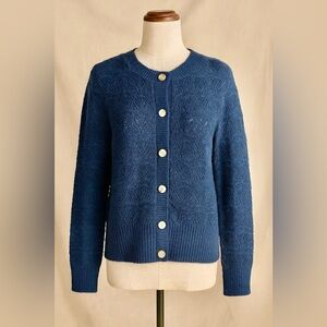 Croft & Barrow Pointelle Button-Front Cardigan Blue Black Size Small
